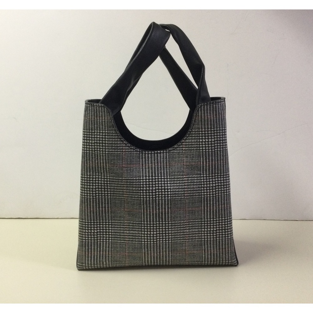 Elleme Grey Plaid Shopper Tote Bag